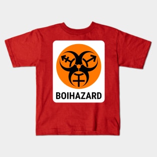 "BOI HAZARD" - Label Style - Safety Orange Kids T-Shirt